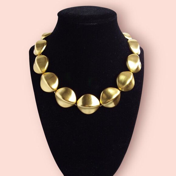 Vintage 90s Anne Klein Collar Necklace Matte Gold Statement Modern Chunky - Picture 5 of 12